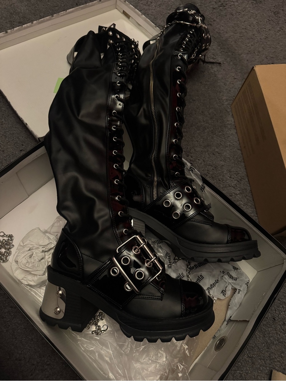 Demonia “bratty” thigh high boots